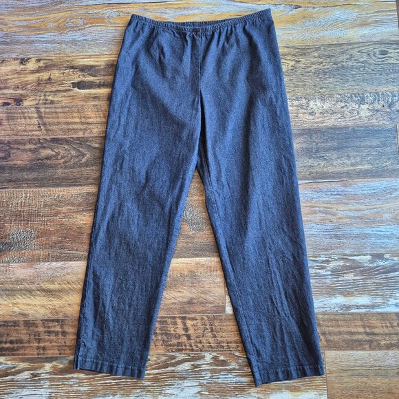 Vintage EILEEN FISHER Cotton Blend Blue Chambray Ankle Pants Elastic-Waist Zip - Picture 1 of 10
